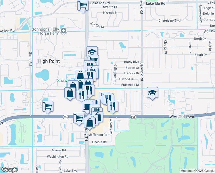 map of restaurants, bars, coffee shops, grocery stores, and more near 4818 South Lee Road in Delray Beach