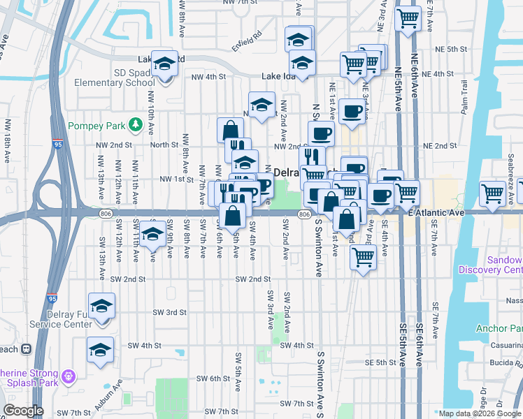 map of restaurants, bars, coffee shops, grocery stores, and more near in Delray Beach