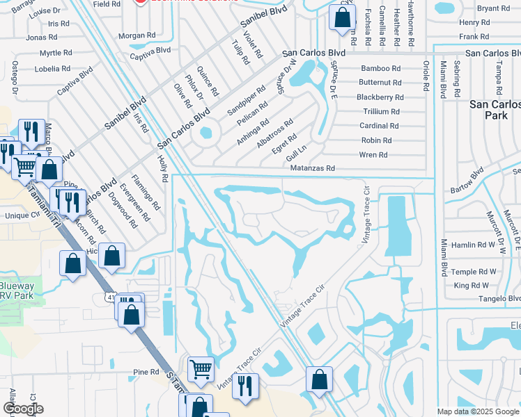 map of restaurants, bars, coffee shops, grocery stores, and more near 8210 Grand Palm Drive in Fort Myers