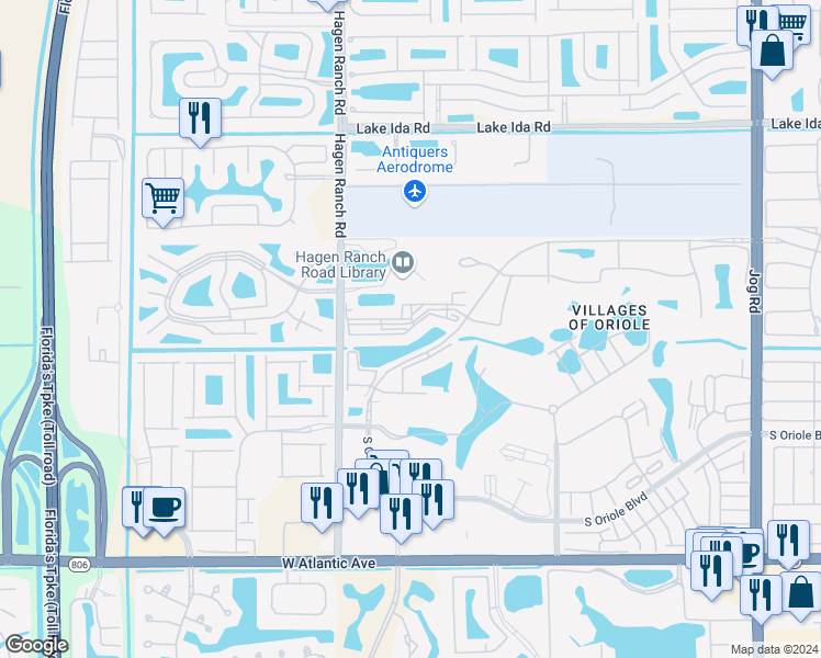 map of restaurants, bars, coffee shops, grocery stores, and more near 14650 North Oriole Boulevard in Delray Beach