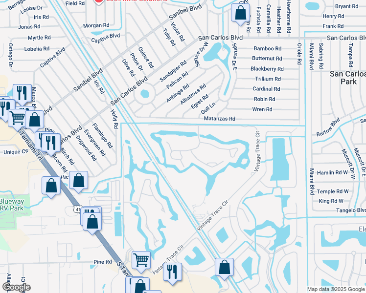 map of restaurants, bars, coffee shops, grocery stores, and more near 8210 Grand Palm Drive in Fort Myers
