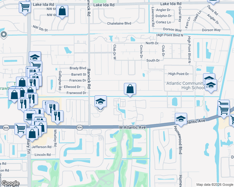 map of restaurants, bars, coffee shops, grocery stores, and more near 4268 Maurice Drive in Delray Beach