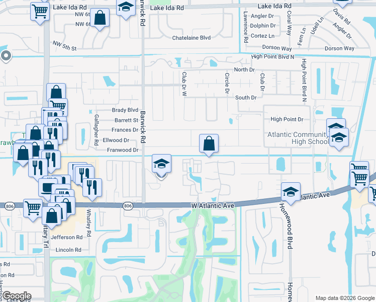 map of restaurants, bars, coffee shops, grocery stores, and more near 4268 Maurice Drive in Delray Beach