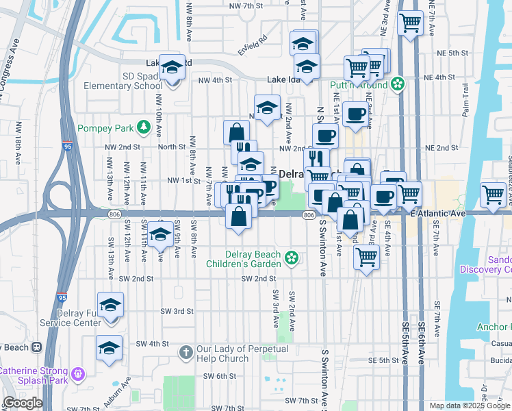 map of restaurants, bars, coffee shops, grocery stores, and more near in Delray Beach