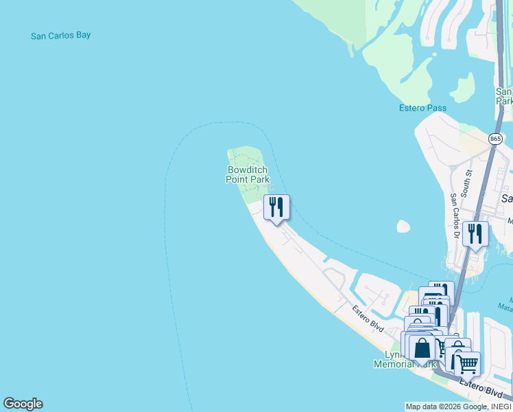 map of restaurants, bars, coffee shops, grocery stores, and more near 142 Estero Boulevard in Fort Myers Beach
