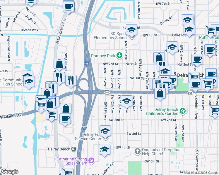 map of restaurants, bars, coffee shops, grocery stores, and more near 14 Southwest 13th Avenue in Delray Beach