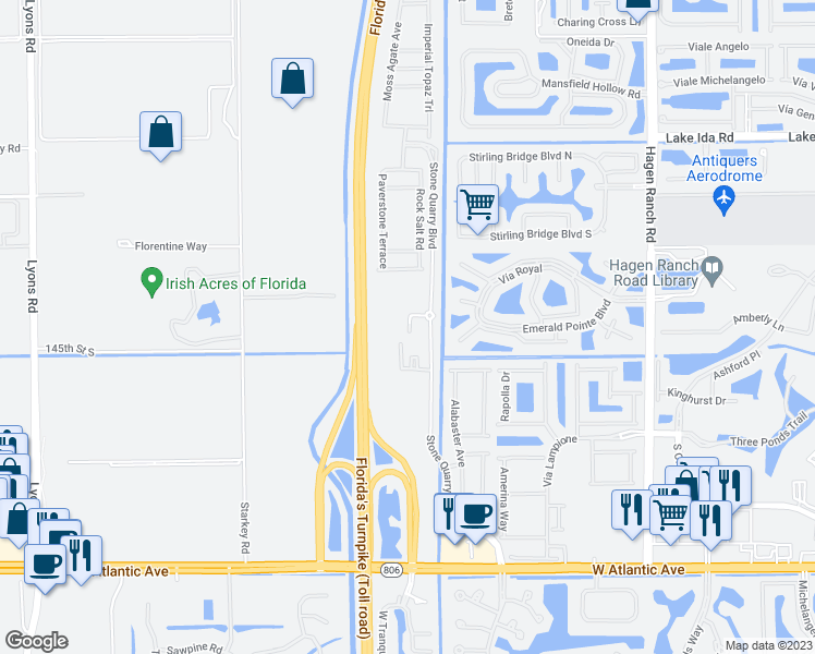 map of restaurants, bars, coffee shops, grocery stores, and more near 8081 Tumblestone Court in Delray Beach