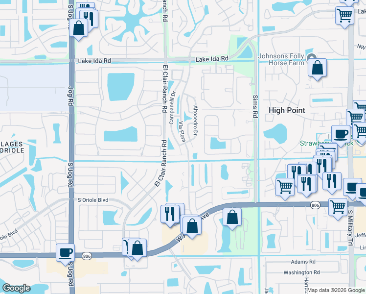 map of restaurants, bars, coffee shops, grocery stores, and more near 14440 Campanelli Drive in Delray Beach