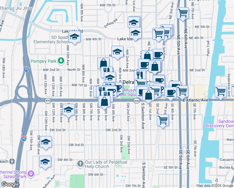 map of restaurants, bars, coffee shops, grocery stores, and more near 325 Atlantic Grove Way in Delray Beach