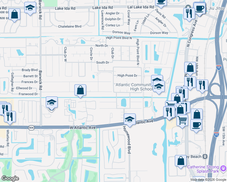 map of restaurants, bars, coffee shops, grocery stores, and more near 3892 Frances Drive in Delray Beach