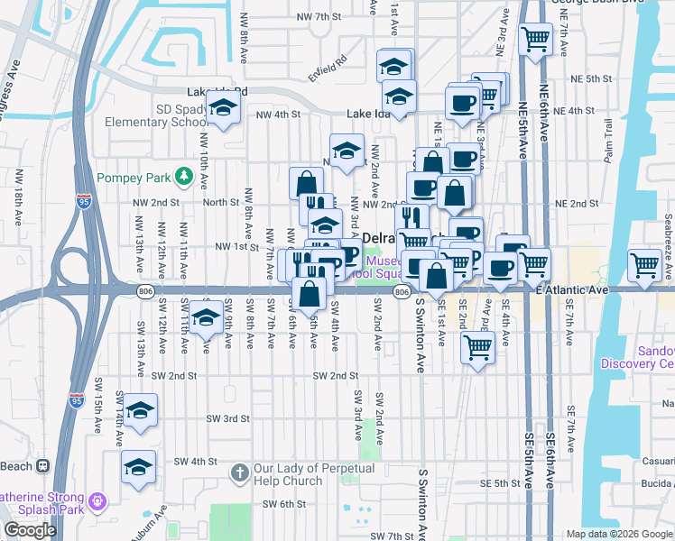 map of restaurants, bars, coffee shops, grocery stores, and more near 19 Northwest 4th Avenue in Delray Beach