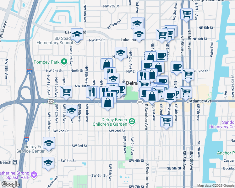 map of restaurants, bars, coffee shops, grocery stores, and more near 23 Northwest 4th Avenue in Delray Beach