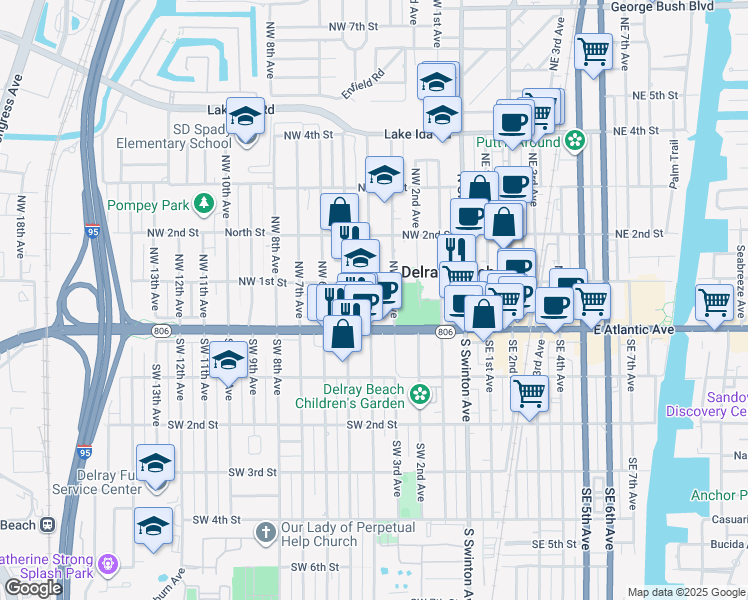 map of restaurants, bars, coffee shops, grocery stores, and more near 40 Northwest 4th Avenue in Delray Beach