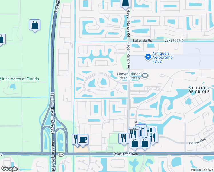 map of restaurants, bars, coffee shops, grocery stores, and more near 14383 Vía Royale in Delray Beach