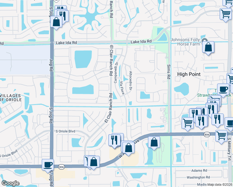 map of restaurants, bars, coffee shops, grocery stores, and more near 14397 Campanelli Drive in Delray Beach