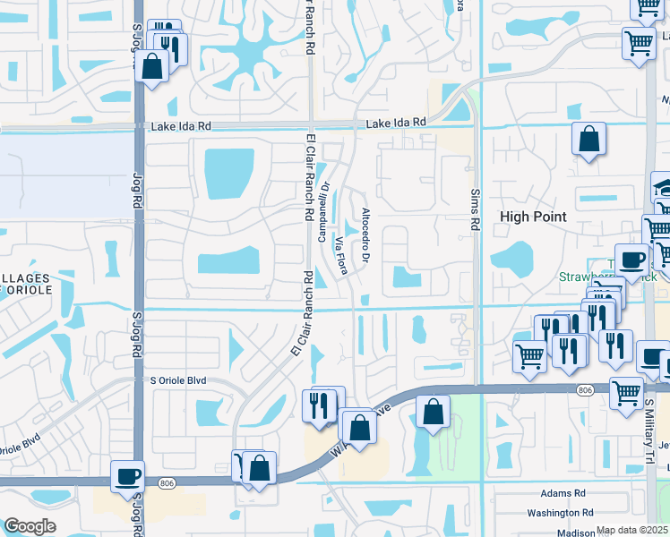map of restaurants, bars, coffee shops, grocery stores, and more near 14408 Campanelli Drive in Delray Beach