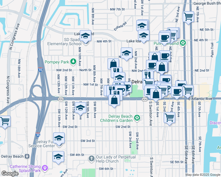 map of restaurants, bars, coffee shops, grocery stores, and more near 33 Northwest 6th Avenue in Delray Beach