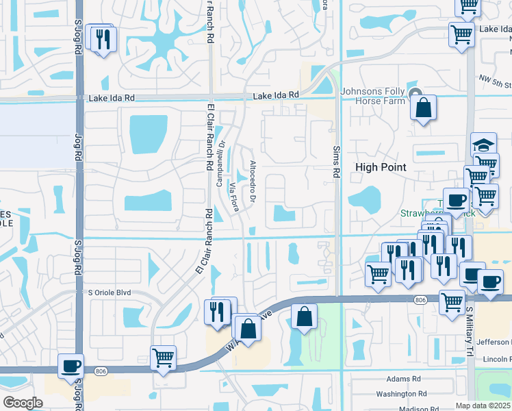 map of restaurants, bars, coffee shops, grocery stores, and more near 14366 Altocedro Drive in Delray Beach
