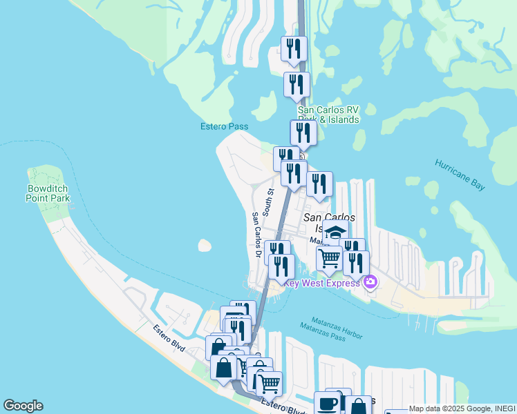 map of restaurants, bars, coffee shops, grocery stores, and more near 826 San Carlos Drive in Fort Myers Beach