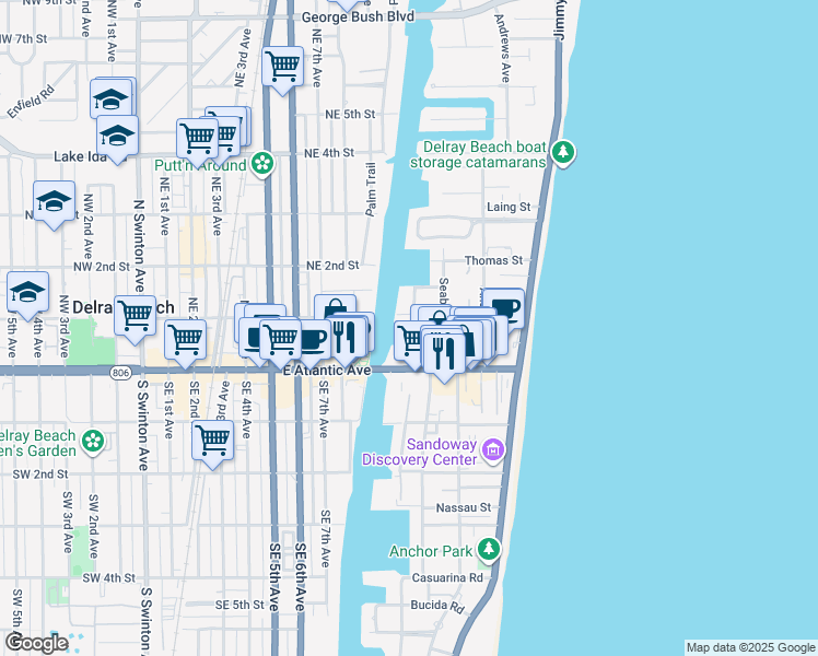 map of restaurants, bars, coffee shops, grocery stores, and more near 1000 Lowry Street in Delray Beach