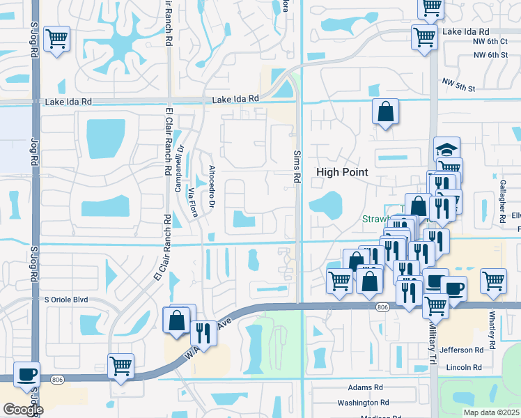 map of restaurants, bars, coffee shops, grocery stores, and more near 5770 Aspen Ridge Circle in Delray Beach