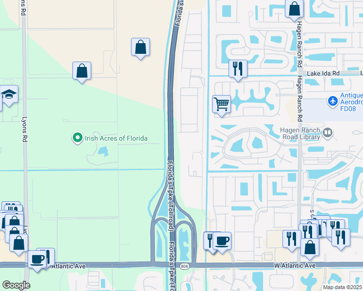 map of restaurants, bars, coffee shops, grocery stores, and more near 8121 Tumblestone Court in Delray Beach
