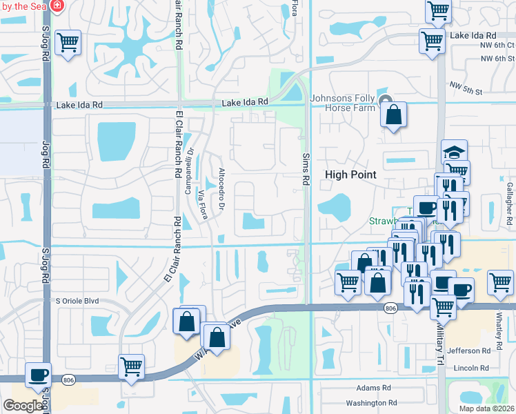 map of restaurants, bars, coffee shops, grocery stores, and more near 5731 Aspen Green Court in Delray Beach