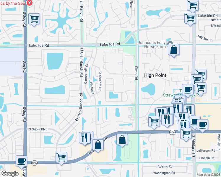map of restaurants, bars, coffee shops, grocery stores, and more near 5731 Aspen Green Court in Delray Beach
