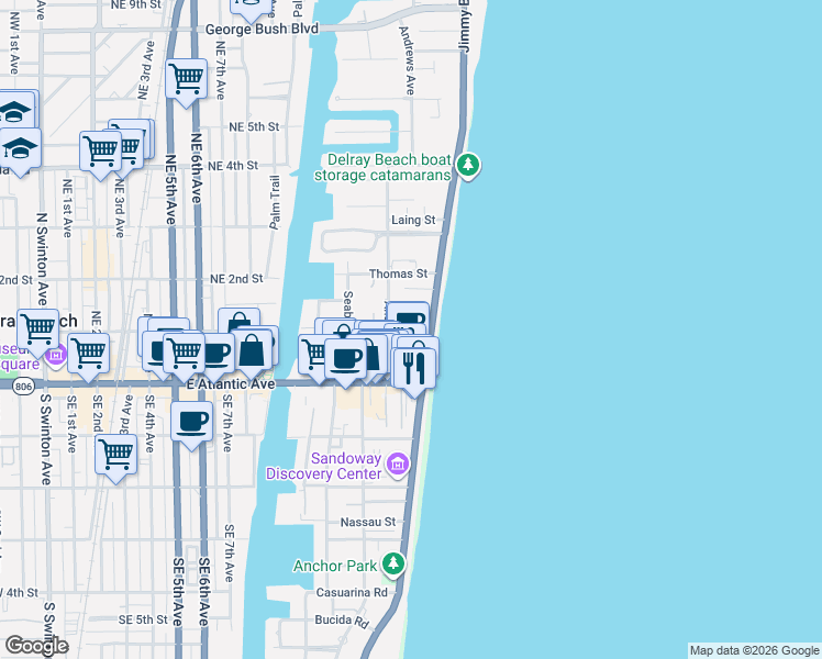 map of restaurants, bars, coffee shops, grocery stores, and more near 35 Andrews Avenue in Delray Beach