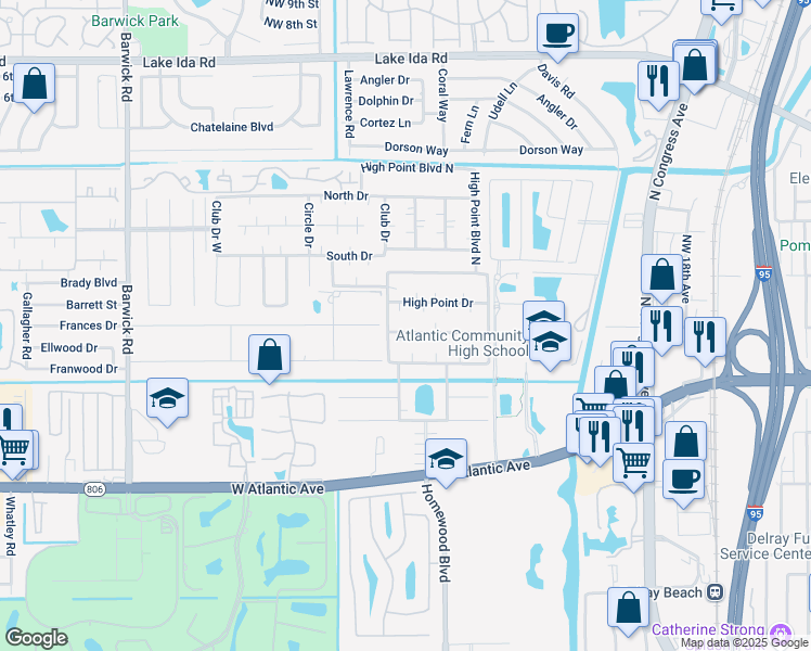 map of restaurants, bars, coffee shops, grocery stores, and more near in Delray Beach