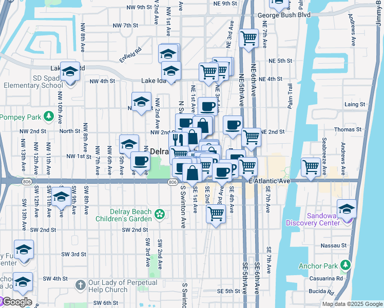 map of restaurants, bars, coffee shops, grocery stores, and more near in Delray Beach