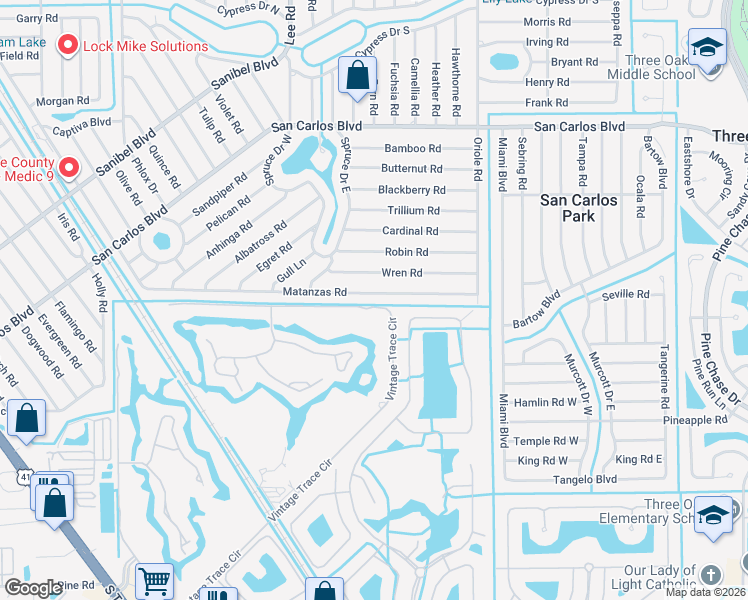 map of restaurants, bars, coffee shops, grocery stores, and more near 8338 Wren Road in Fort Myers