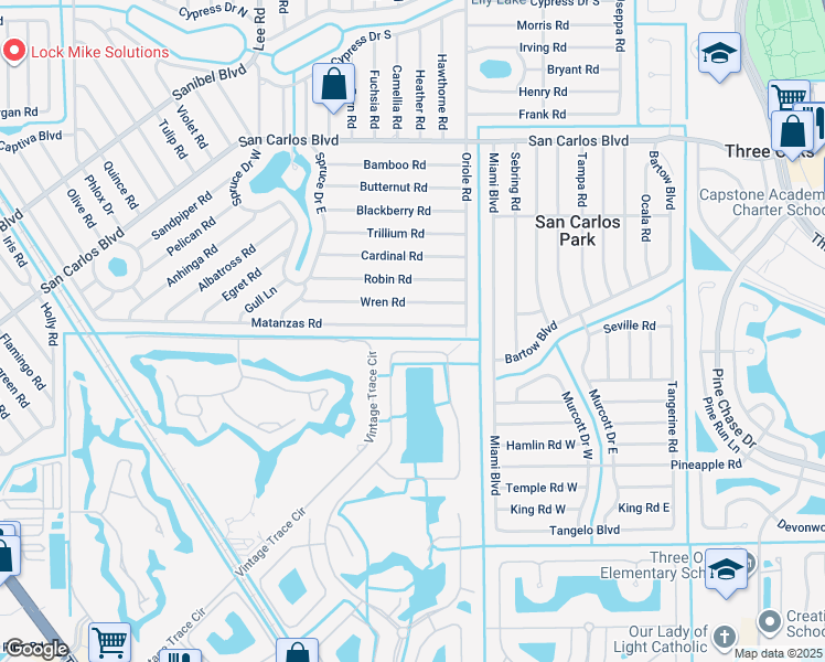 map of restaurants, bars, coffee shops, grocery stores, and more near 8386 Wren Road in Fort Myers