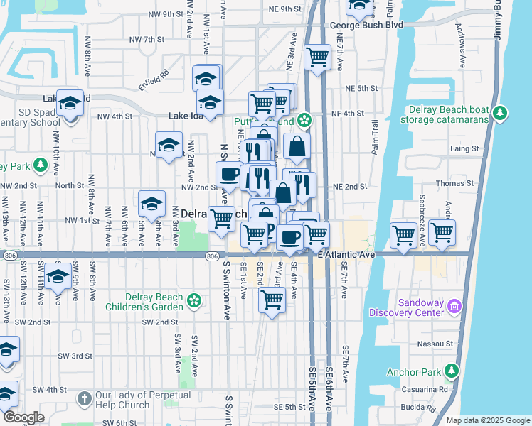 map of restaurants, bars, coffee shops, grocery stores, and more near 160 Northeast 3rd Avenue in Boynton Beach