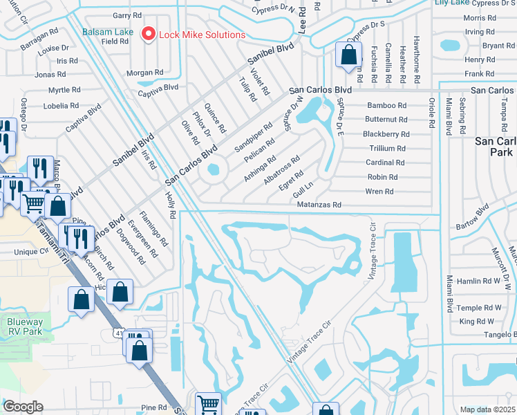 map of restaurants, bars, coffee shops, grocery stores, and more near 8089 Egret Road in Fort Myers
