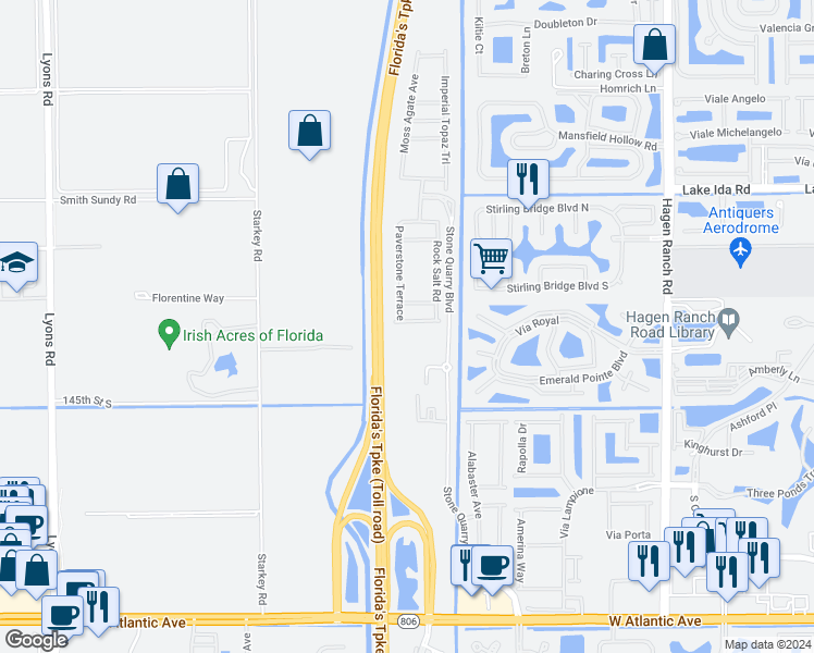 map of restaurants, bars, coffee shops, grocery stores, and more near 8122 Snowflake Obsidian Trail in Delray Beach