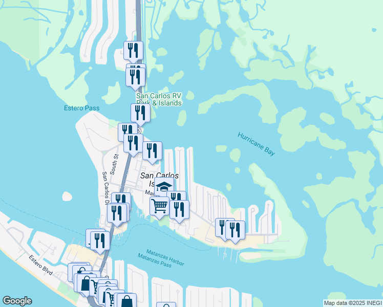 map of restaurants, bars, coffee shops, grocery stores, and more near 44 Emily Lane in Fort Myers Beach