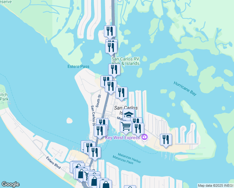 map of restaurants, bars, coffee shops, grocery stores, and more near 892 Buttonwood Drive in Fort Myers Beach