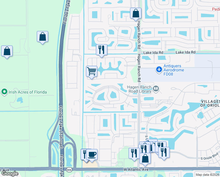 map of restaurants, bars, coffee shops, grocery stores, and more near 14356 Emerald Lake Drive in Delray Beach