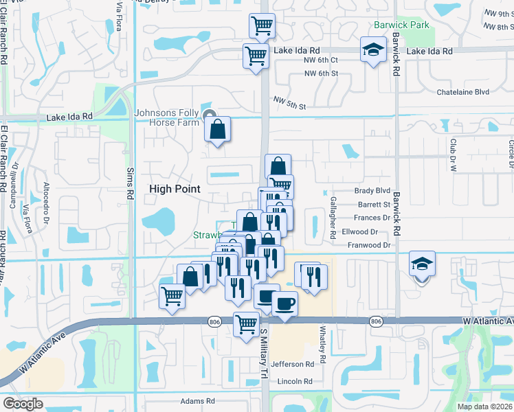 map of restaurants, bars, coffee shops, grocery stores, and more near in Delray Beach