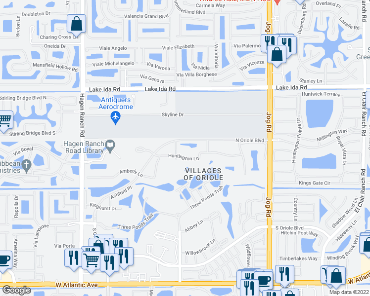 map of restaurants, bars, coffee shops, grocery stores, and more near 7286 Huntington Lane in Delray Beach