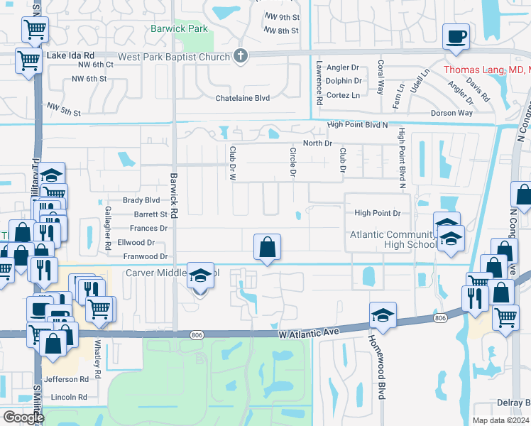 map of restaurants, bars, coffee shops, grocery stores, and more near in Delray Beach