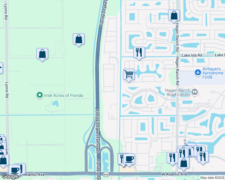 map of restaurants, bars, coffee shops, grocery stores, and more near 8079 Snowflake Obsidian Trail in Delray Beach