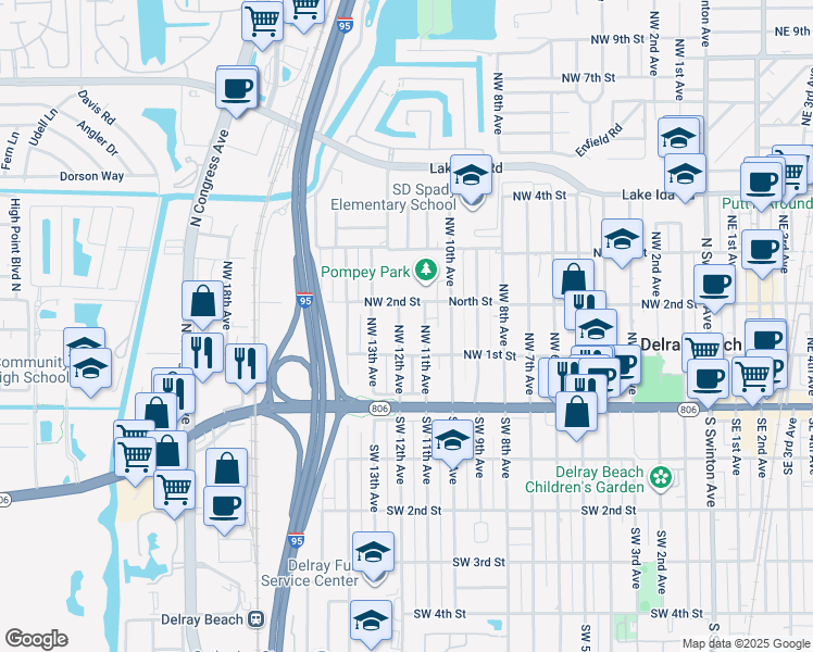 map of restaurants, bars, coffee shops, grocery stores, and more near 127 Northwest 12th Avenue in Delray Beach