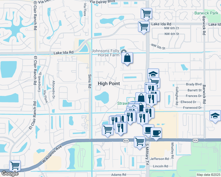 map of restaurants, bars, coffee shops, grocery stores, and more near 14719 Canalview Drive in Delray Beach
