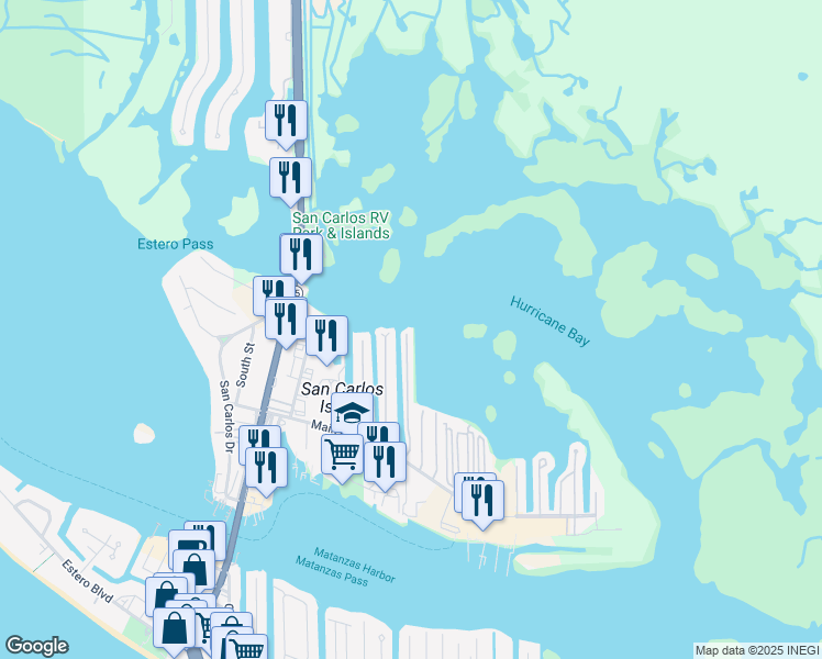 map of restaurants, bars, coffee shops, grocery stores, and more near 44 Emily Lane in Fort Myers Beach