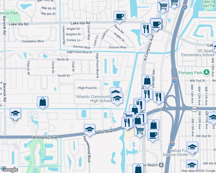 map of restaurants, bars, coffee shops, grocery stores, and more near 2507 Coral Trace Place in Delray Beach