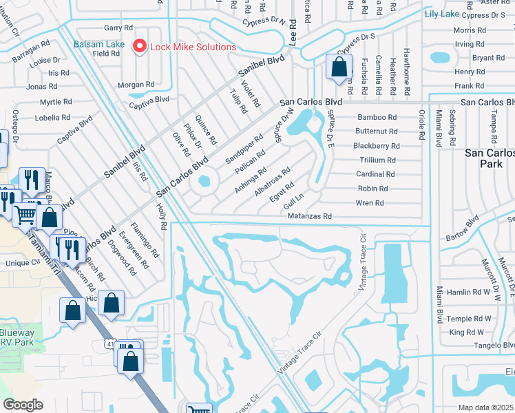 map of restaurants, bars, coffee shops, grocery stores, and more near 8089 Egret Road in Fort Myers