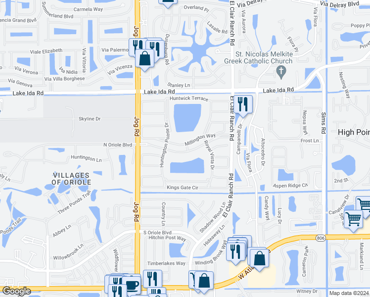 map of restaurants, bars, coffee shops, grocery stores, and more near 6037 Pointe Regal Circle in Delray Beach