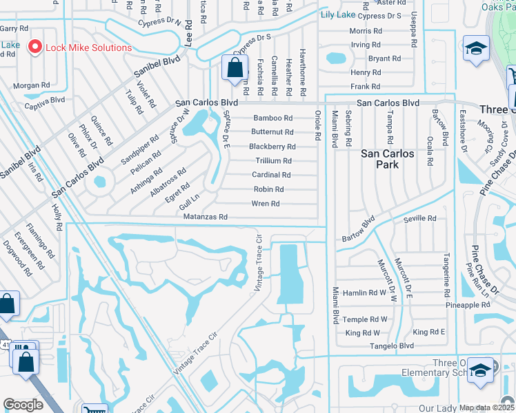 map of restaurants, bars, coffee shops, grocery stores, and more near 8338 Wren Road in Fort Myers